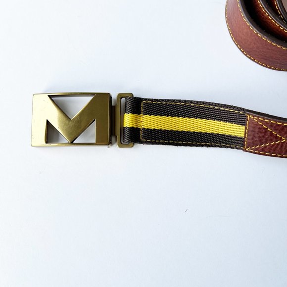✨3 for $15✨ M Monogram Brown Leather Belt with Gold Metal M Clasp - Picture 8 of 14